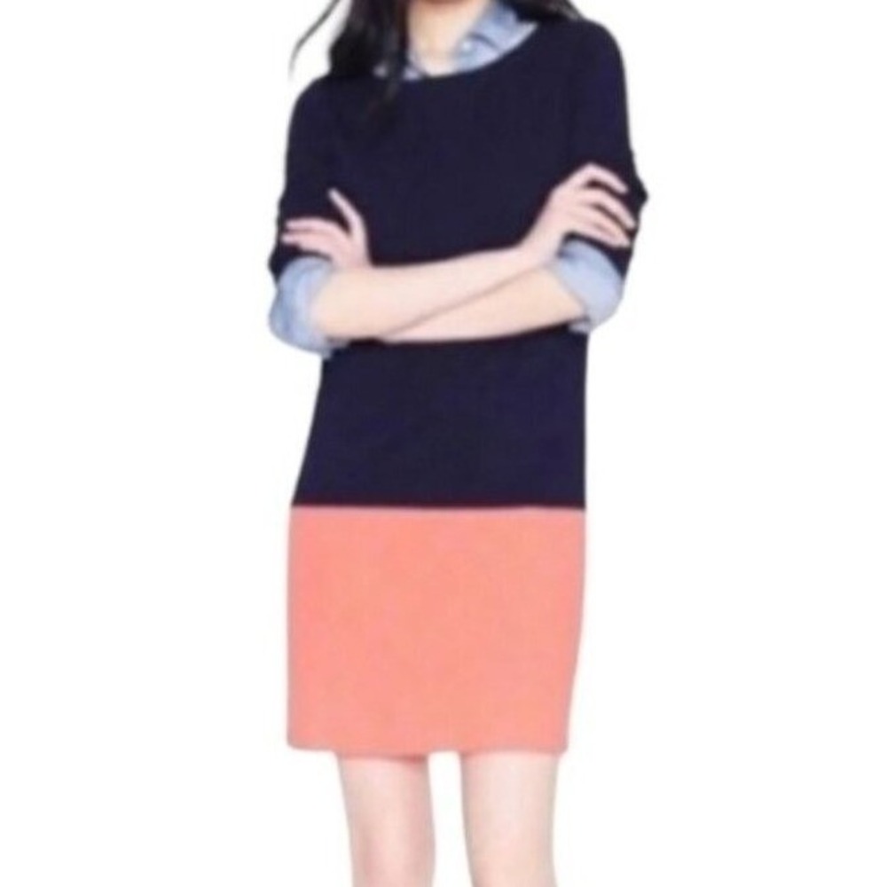 J.CREW Shift Dress Maritime Colorblock Small Cotton Slub 3/4 Sleeve Drop Waist